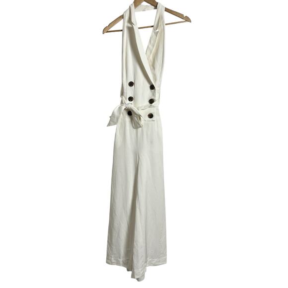 Reiss Giovanna White Sleeveless Halter Double Breasted Wide Leg Jumpsuit Size 2 - Picture 4 of 10
